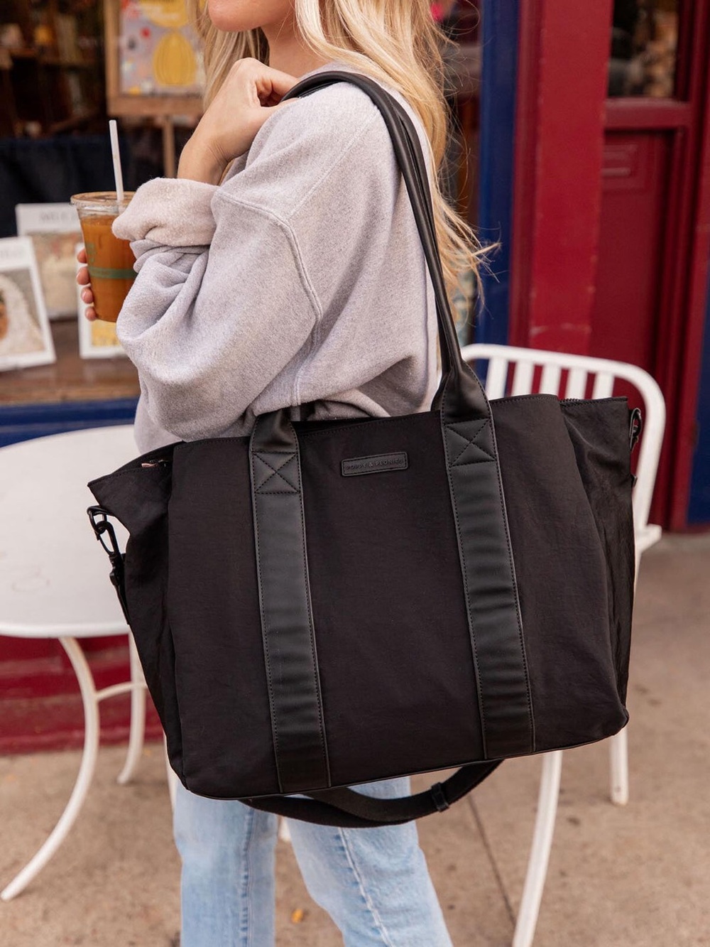 POPPY & PEONIES Black Daily Tote Carry On Travel Bag Large